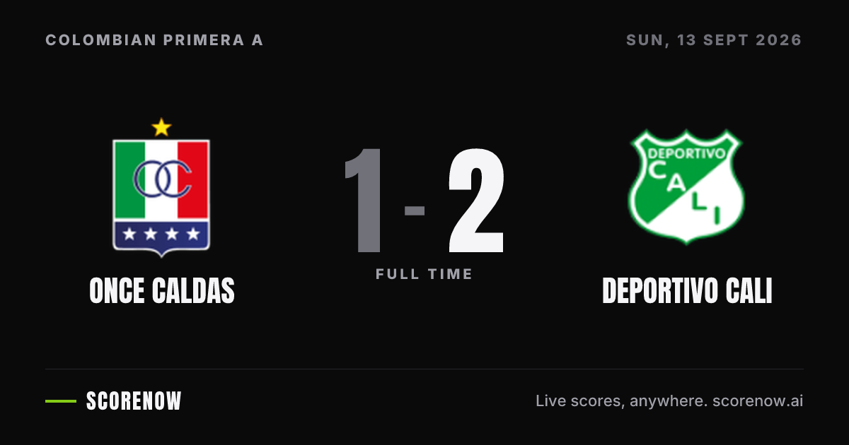 Once Caldas 1-2 Deportivo Cali: Result, Scorers and Timeline | ScoreNow